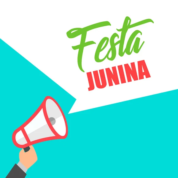 Megafon v ruce oznámení festivalu Festa Junina Brazílie — Stockový vektor