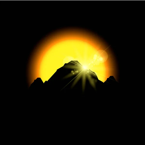Vektör çizim alanı dağlarda günbatımı güneş tutulması — Stok Vektör