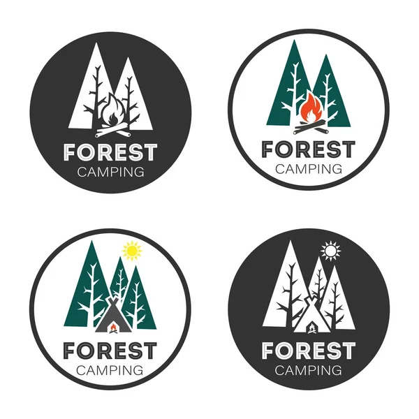 Set Logo Wald camping, Stil-Design auf weißem Hintergrund — Stockvektor