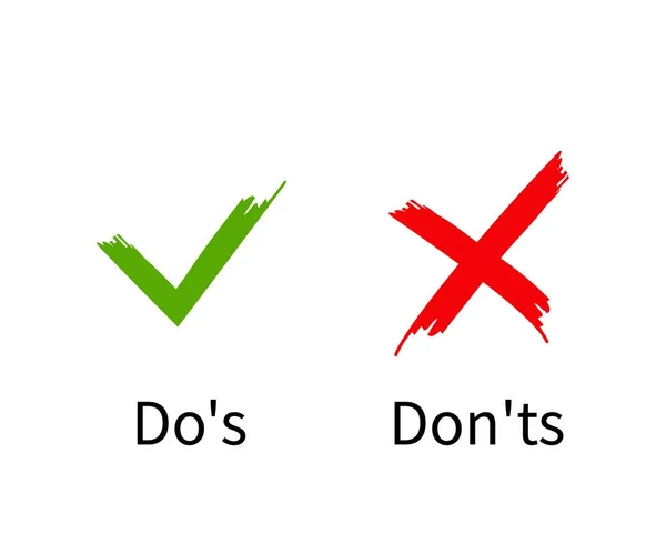 Do 's and Don' t, Marca de verificación con diseño cruzado plano — Vector de stock