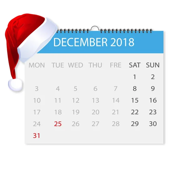 Calendrier pour l'année 2017 dans un style plat avec chapeau de Noël — Image vectorielle