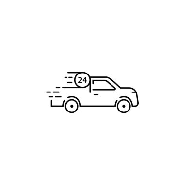 Otomobil vektör çizimi 24 saat çalışıyor. İzole vektör şablonu. Modern araba logosu, her amaçla mükemmel doğrusal tasarım..