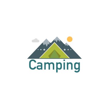 Kamp konsepti. Düz tasarımpeyzaj illüstrasyon. Yaz d