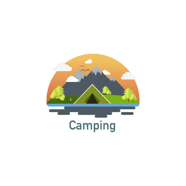 Concepto de camping. Ilustración de paisaje en diseño plano. Verano d — Vector de stock