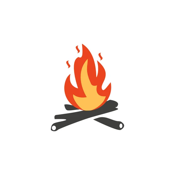 Illustrazione piatta fuoco. Simbolo isolato del vettore di viaggio Campfire . — Vettoriale Stock