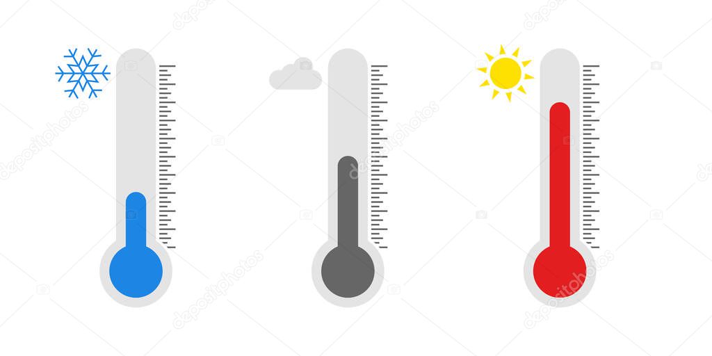 Temperature icon set in flat style. Thermometer symbol isolated. Vector illustration