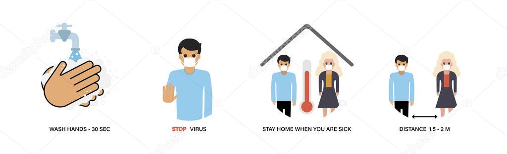 Hygiene products. Coronavirus stop symbol. Protection advice and safety health. Vector illustration