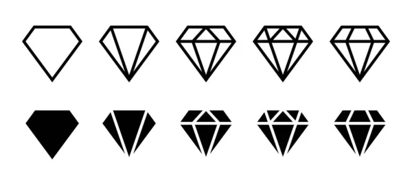 다이아몬드 아이콘 수집하기 다이아몬드 다이아몬드 스타일 실루엣으로 다이아몬드 아이콘 컬렉션 — 스톡 벡터