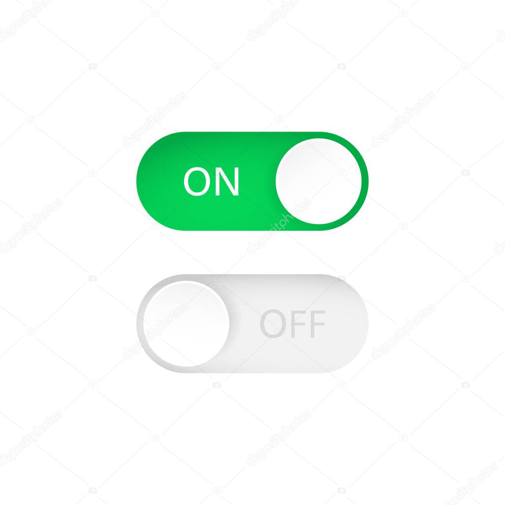 On and Off toggle switch buttons. Switch on or off. Vector