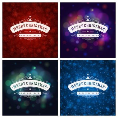 Tebrik kartları tasarım kümesi Noel tipografi.