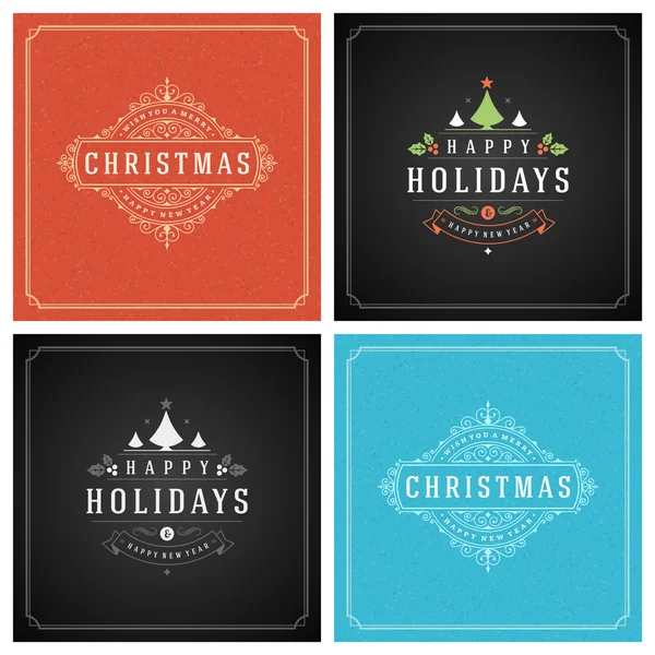 Christmas Typography Greeting Cards Design Set. — Stock Vector