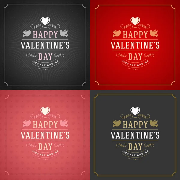Happy Valentines Day Greeting Cards or Posters Set — Stock Vector