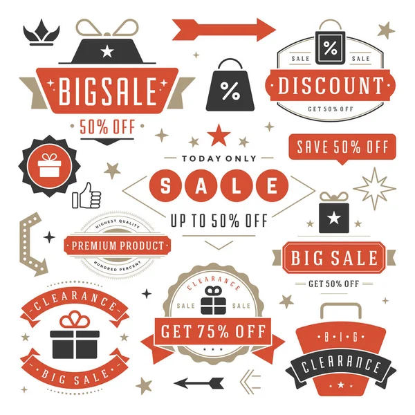 Sale Tags and Labels Design Vector Vintage Set — Stock Vector