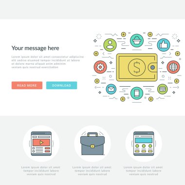 Düz çizgi iş kavramı Web sitesi başlık vektör çizim.