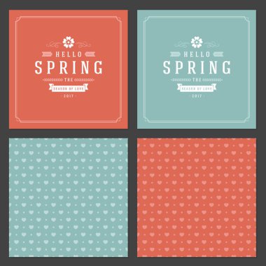 Bahar vektör tipografik posterler veya tebrik kartları tasarım kümesi.