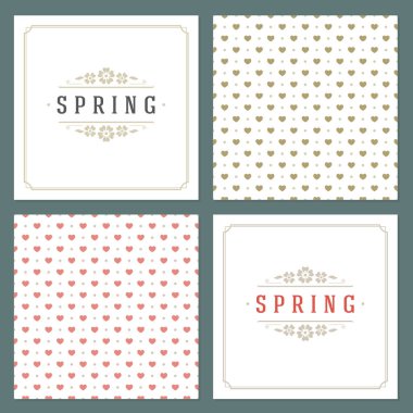 Bahar vektör tipografik posterler veya tebrik kartları tasarım kümesi.