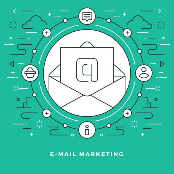 Linha plana E-mail Marketing Concept Ilustração vetorial . —  Vetores de Stock