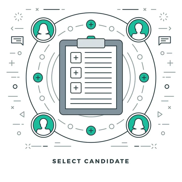 Flat line select candidate oder employee search vektor illustration. — Stockvektor