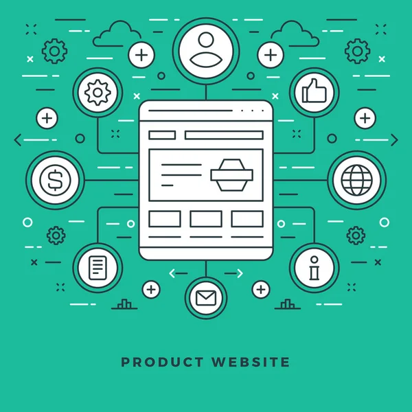 Flat line Online Shopping and Product website (en inglés). Ilustración vectorial . — Vector de stock