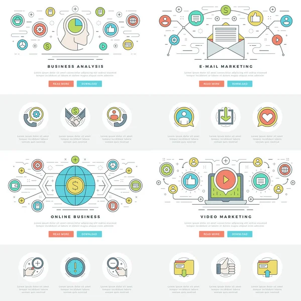 Linee piatte Business Concepts Set illustrazioni vettoriali . — Vettoriale Stock