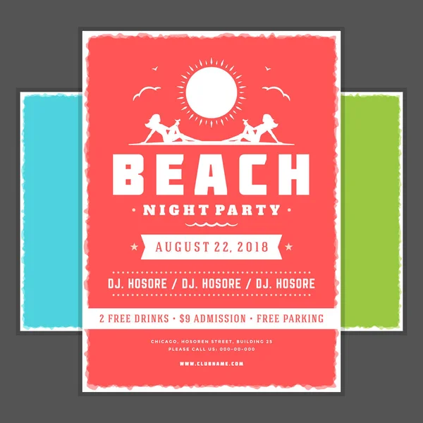 Retro sommar party design affisch eller flyer. Night club event typografi. — Stock vektor