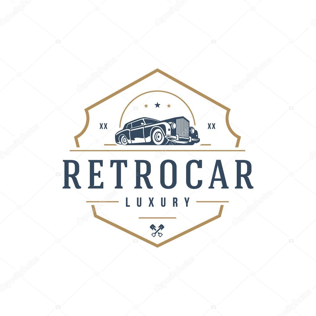 Classic car logo template vector design element vintage style for label or badge retro illustration. Luxury car silhouette.