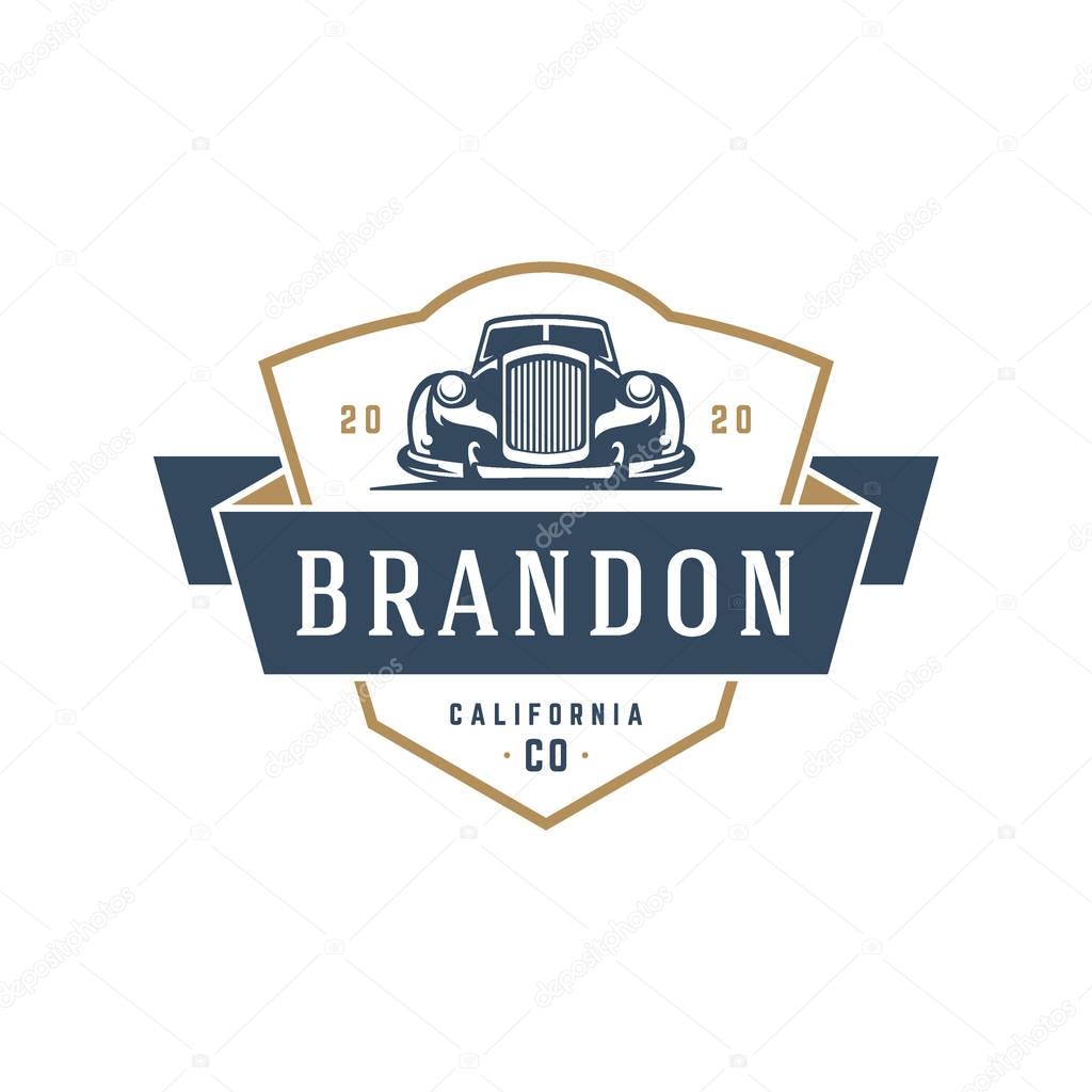 Classic car logo template vector design element vintage style for label or badge retro illustration. Luxury car silhouette.