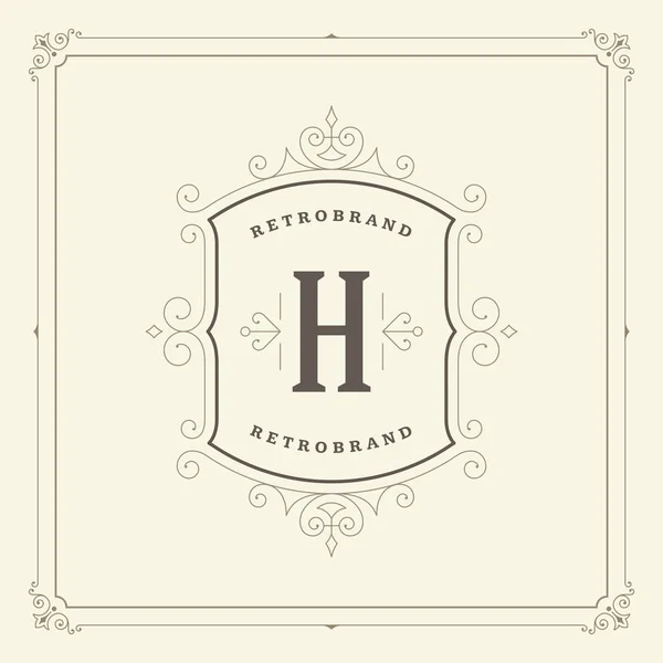 Ornament Monogramm Logo Design Template Vektor blüht kalligraphische Dekorationen elegante königliche Linien. — Stockvektor