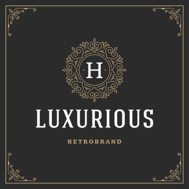 Kaligrafi süsleme süsleme monogram logo tasarım şablonu vektör geliştiği