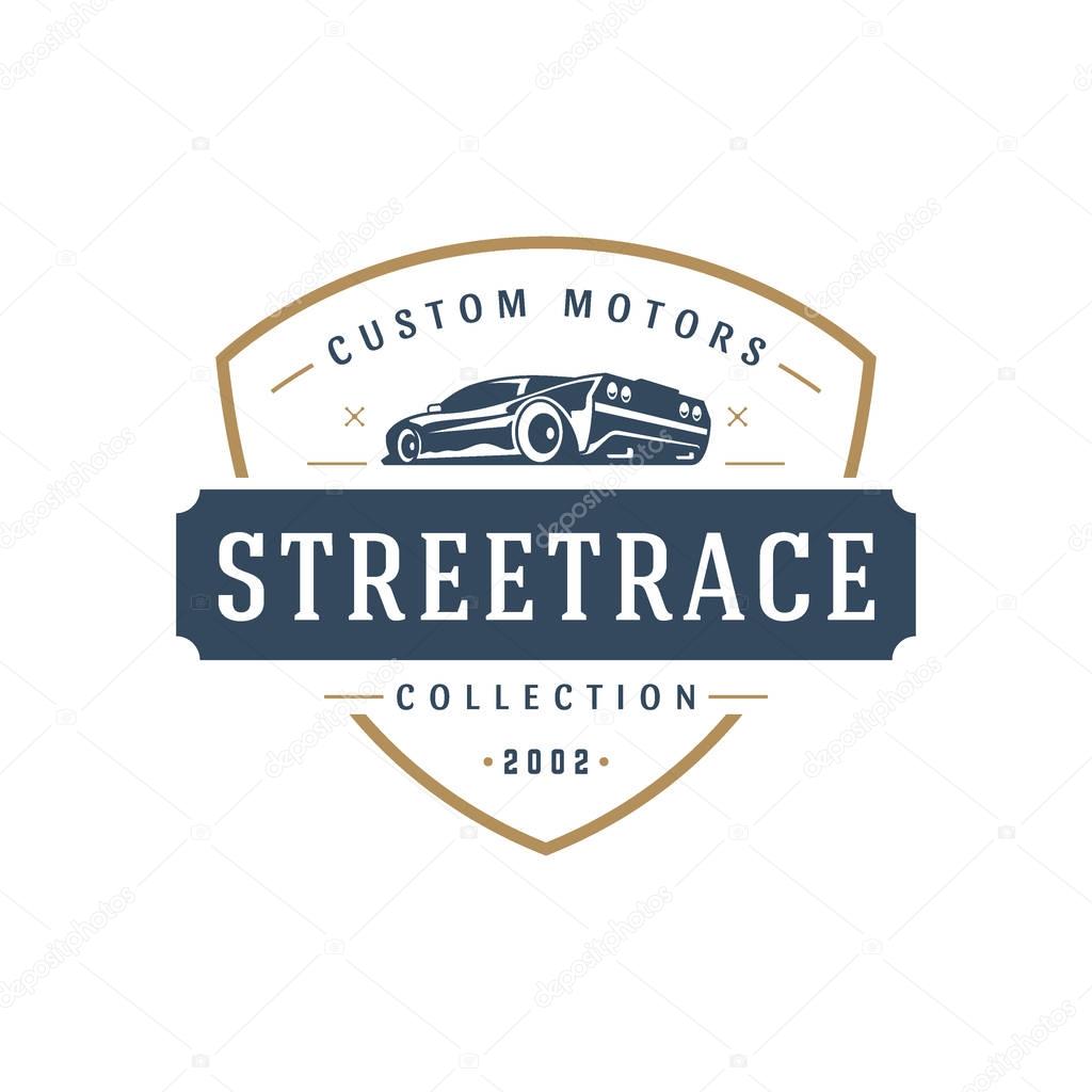 Sport car car logo template vector design element vintage style for label or badge retro illustration. Super car silhouette.
