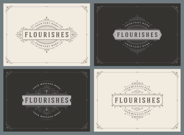 Vintage süsleme çerçeveler tebrik kartları vektör şablonları ayarlamak.