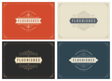 Vintage süsleme çerçeveler tebrik kartları vektör şablonları ayarlamak.