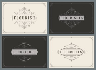 Vintage süsleme çerçeveler tebrik kartları vektör şablonları ayarlamak.