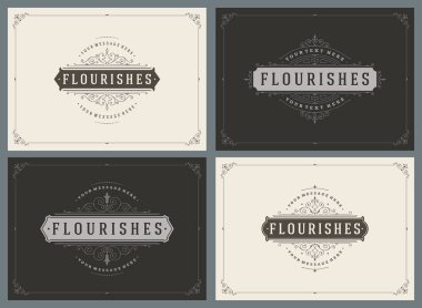 Vintage süsleme çerçeveler tebrik kartları vektör şablonları ayarlamak.