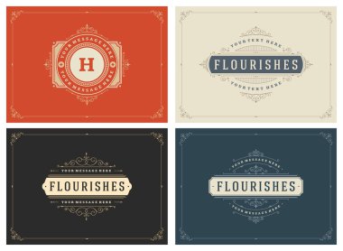 Vintage süsleme çerçeveler tebrik kartları vektör şablonları ayarlamak.