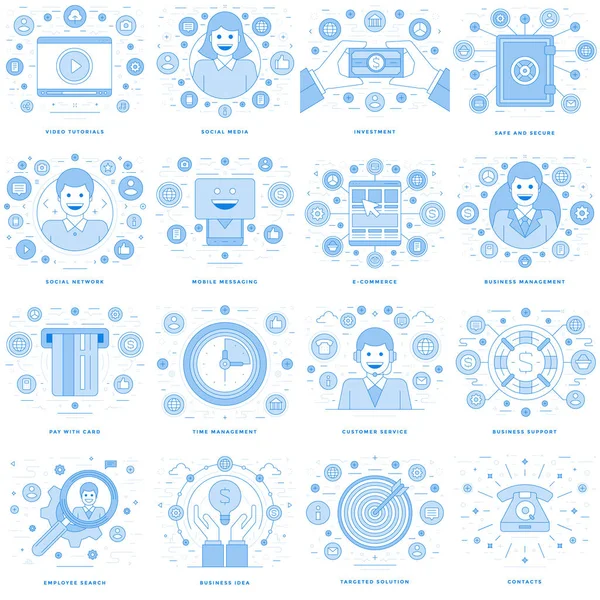 Flat line illustrations and icons business concepts set — Stock Vector
