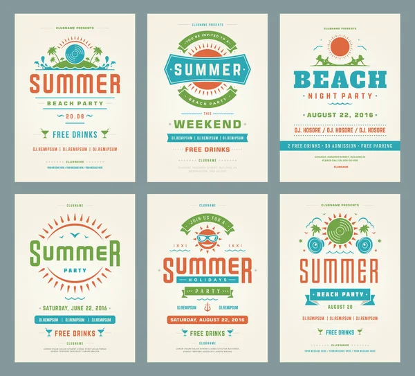 Conjunto de cartazes ou folhetos de design de festa de verão retro . — Vetor de Stock