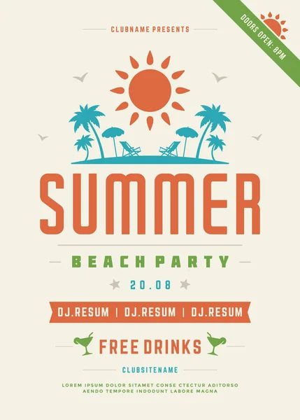 Retro sommar party design affisch eller flyer. — Stock vektor