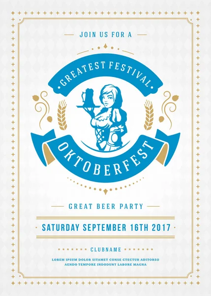 Oktoberfest bira Festivali kutlama retro tipografi poster — Stok Vektör