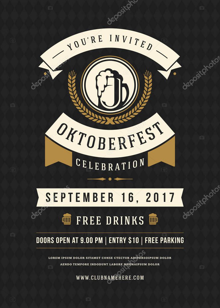 Oktoberfest beer festival celebration retro typography poster or flyer vector template.