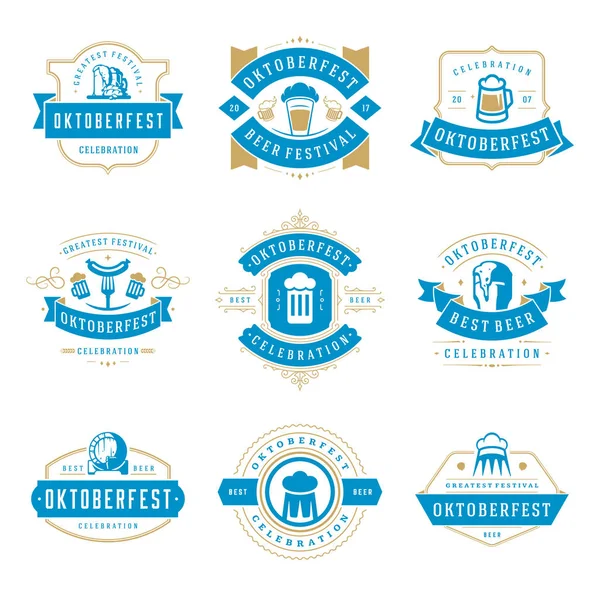 Conjunto de etiquetas, insignias y logotipos del festival de cerveza Oktoberfest — Archivo Imágenes Vectoriales