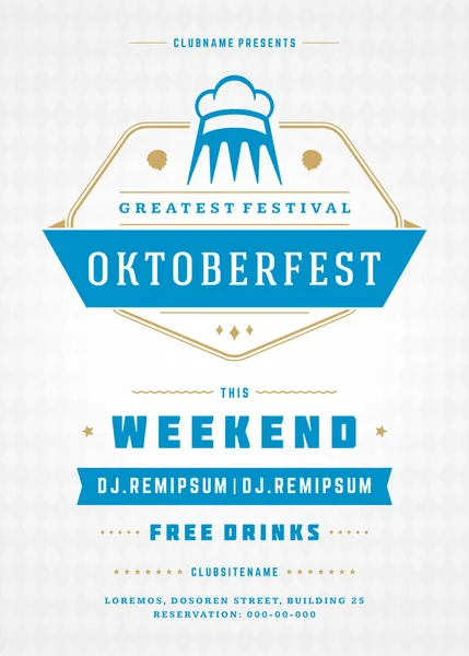 Oktoberfest öl festival fest retro typografi affisch — Stock vektor