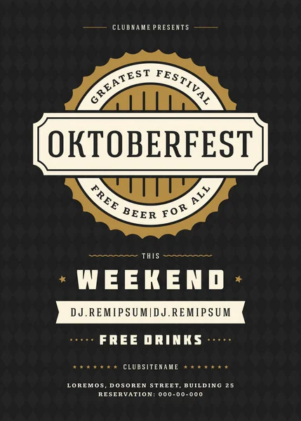 Αφίσα ρετρό τυπογραφία γιορτή Φεστιβάλ μπύρας Oktoberfest — Διανυσματικό Αρχείο