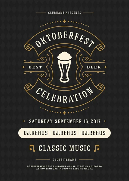 Oktoberfest öl festival fest retro typografi affisch — Stock vektor
