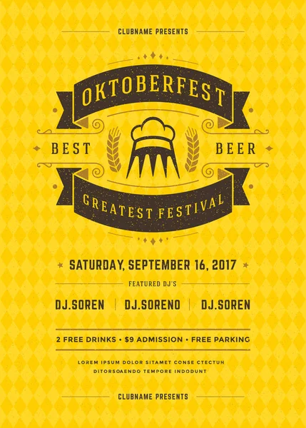 Oktoberfest beer festival celebration retro typography poster — Stock Vector