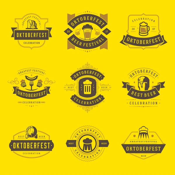 Oktoberfest celebration beer festival labels, badges and logos set — Stock Vector