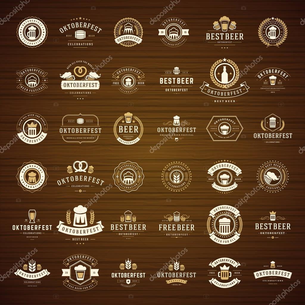 Oktoberfest celebration beer festival labels, badges and logos set retro style vector illustration.