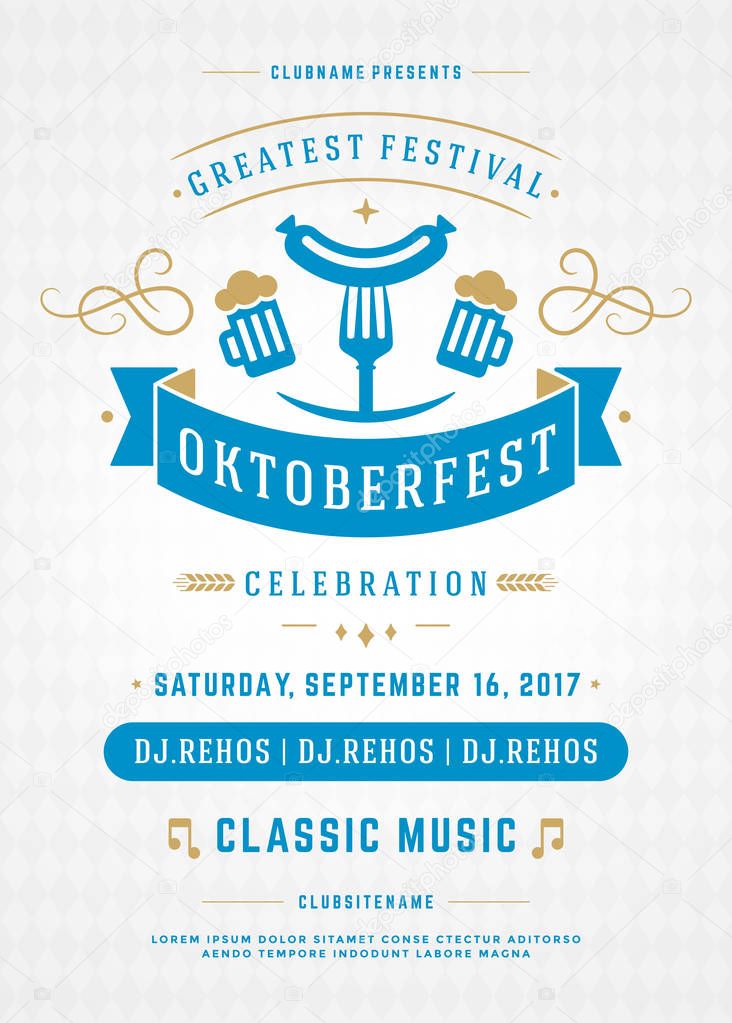 Oktoberfest beer festival celebration retro typography poster or flyer vector template.