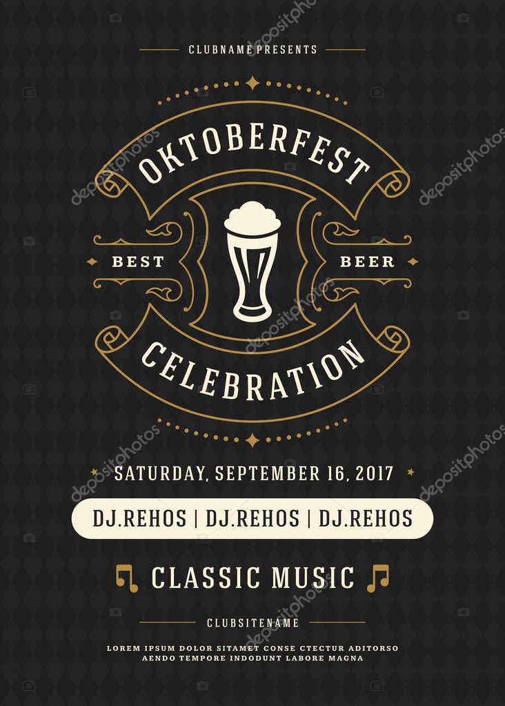 Oktoberfest beer festival celebration retro typography poster or flyer vector template.