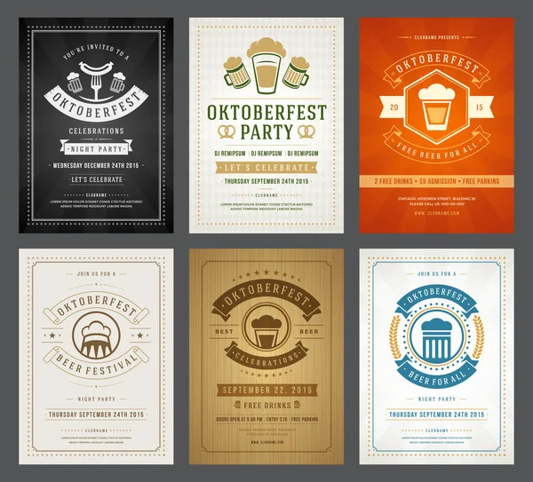 Oktoberfest beer festival celebration retro typography posters or flyers — Stock Vector